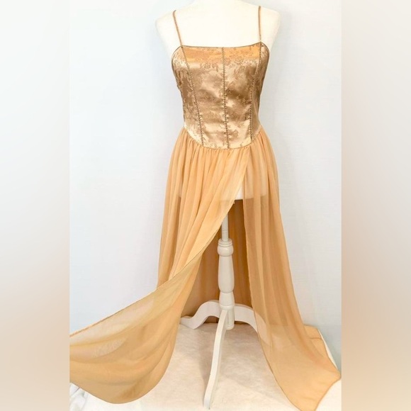 Vintage Victoria’s Secret Lace-up Corset Silky Satin Gold Gown - Picture 11 of 13